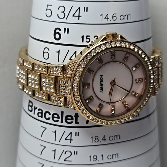 Womens Armitron Crystal Rose Gold Tone Bezel Pink Dial New Battery 32mm 75/5217 - Picture 5 of 16